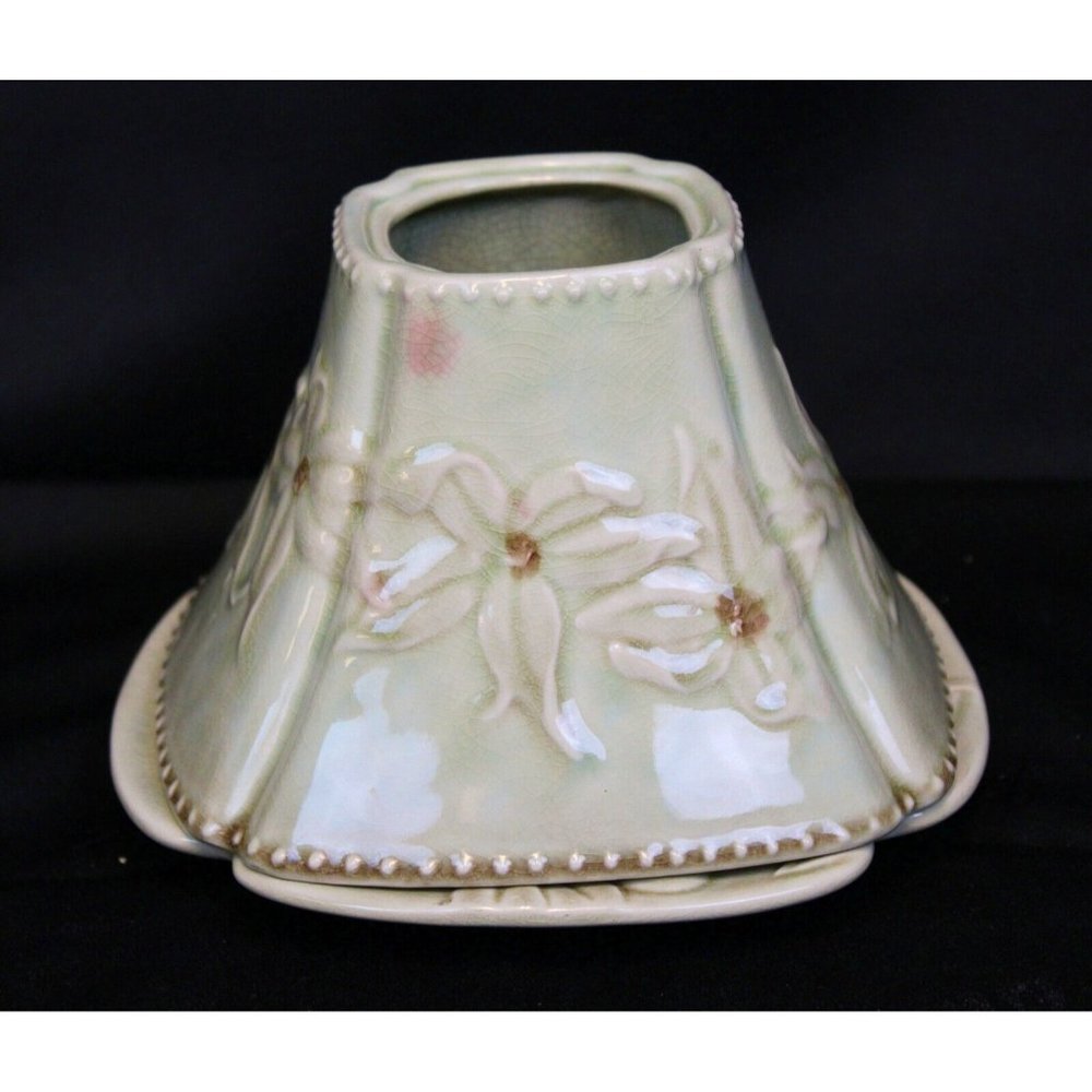 2-pc Yankee Candle Green Orchid Ceramic Candle Shade Topper Plate Holder Crazing